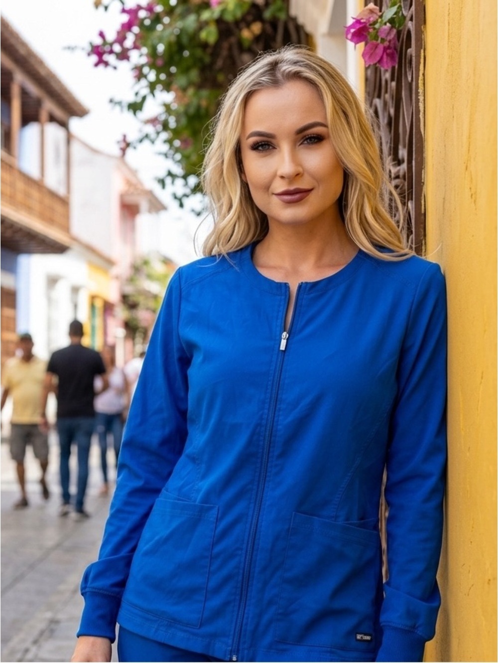 Small Greys Anatomy Professional Wear by Barco + Spandex Royal Blue Scrub Jacket